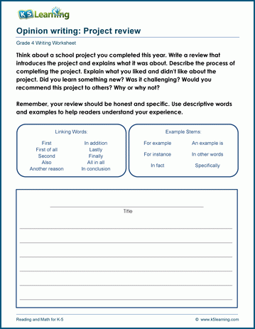 Opinion writing practice worksheets for grade 4