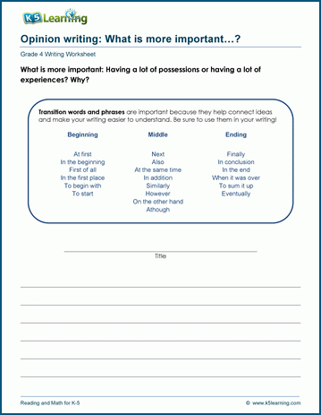 Opinion writing practice worksheets for grade 4