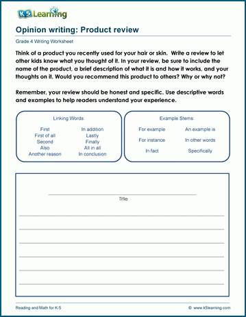 Opinion writing practice worksheets for grade 4