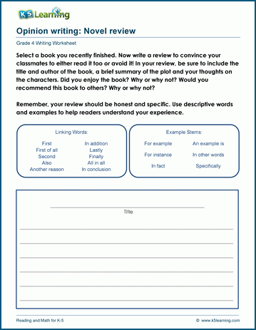 Opinion writing practice worksheets for grade 4