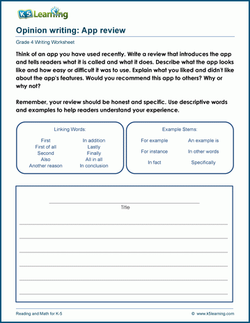 Opinion writing practice worksheets for grade 4