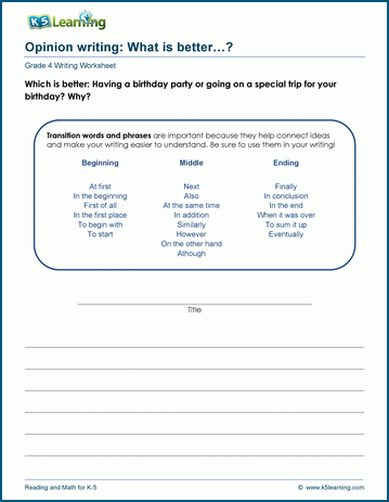 Opinion writing practice worksheets for grade 4