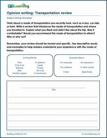 Opinion writing practice worksheets for grade 4