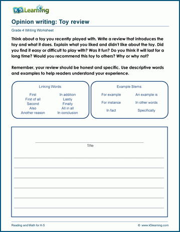 Opinion writing practice worksheets for grade 4