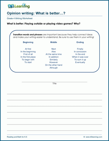 Opinion writing practice worksheets for grade 4