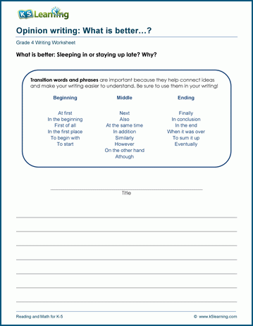 Opinion writing practice worksheets for grade 4