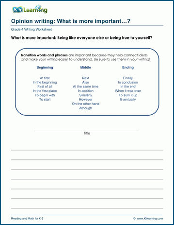 Opinion writing practice worksheets for grade 4