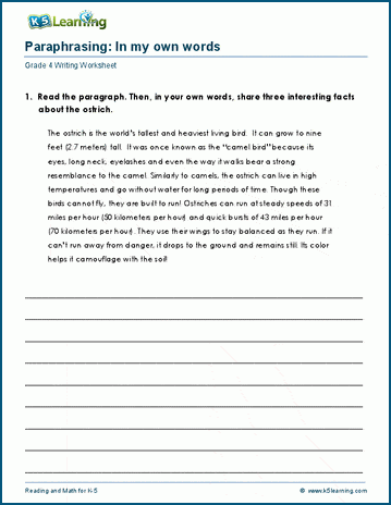 Grade 4 writing worksheet