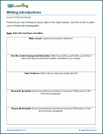 Grade 4 informative writing worksheet