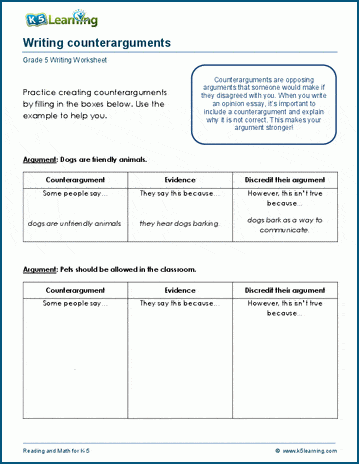 Grade 5 opinion writing worksheet