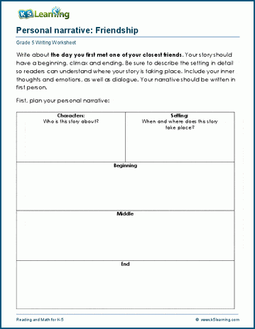 Personal narrative writing worksheets