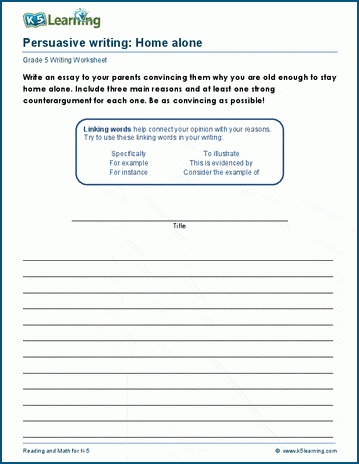 Grade 5 Persuasive Writing Prompts: Alone